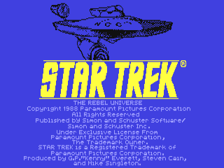 Star Trek The Rebel Universe title screen for Commodore 64